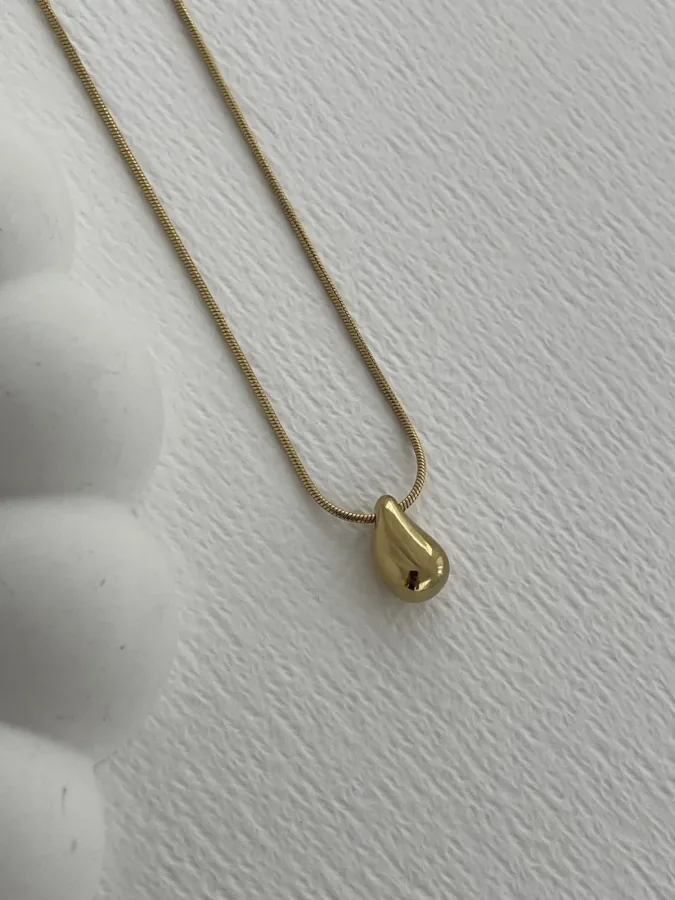 Çelik Mini Damla Tasarım Gold Kolye