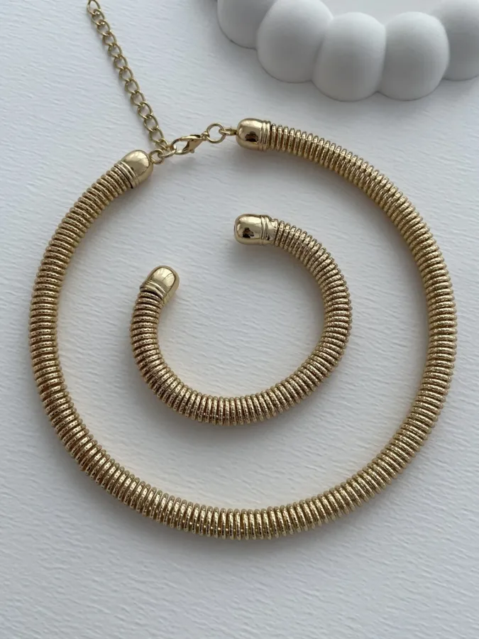 Özel Seri Spiral Marka Model Gold Kolye Bileklik Seti