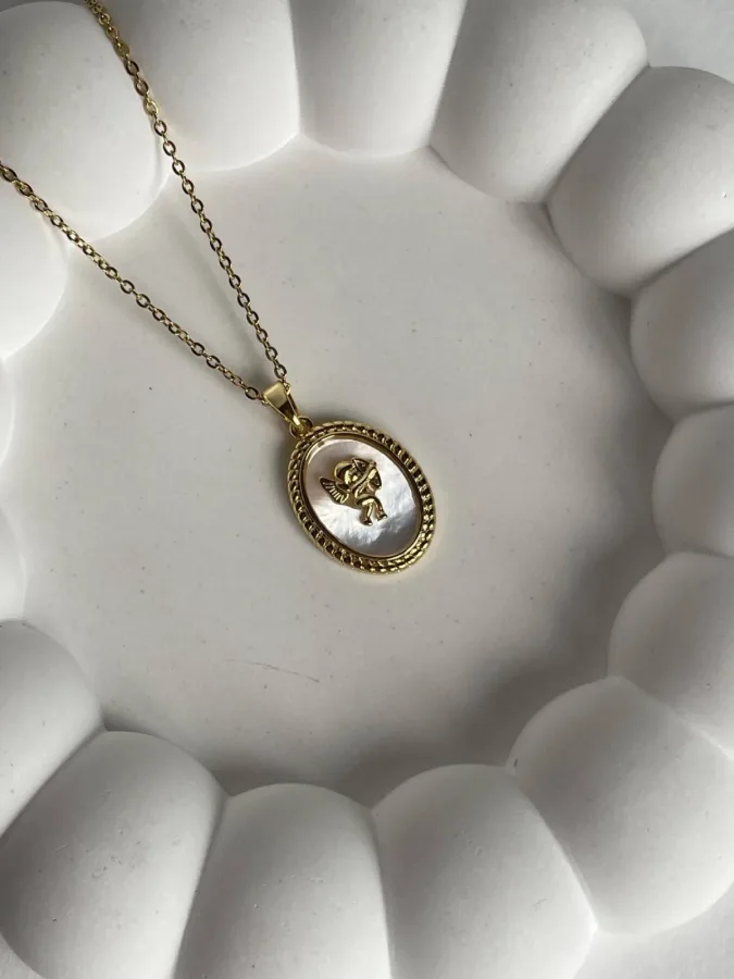Çelik Melek Tasarım Oval Gold Kolye