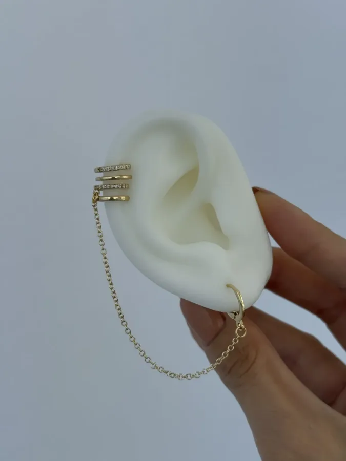 Özel Seri Zirkon Taşlı Gold İkili Halka Earcuff