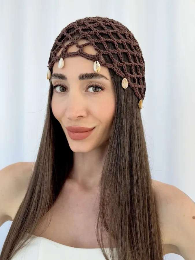 ZR Model Deniz Kabuğu Detay Acı Kahve File Şapka