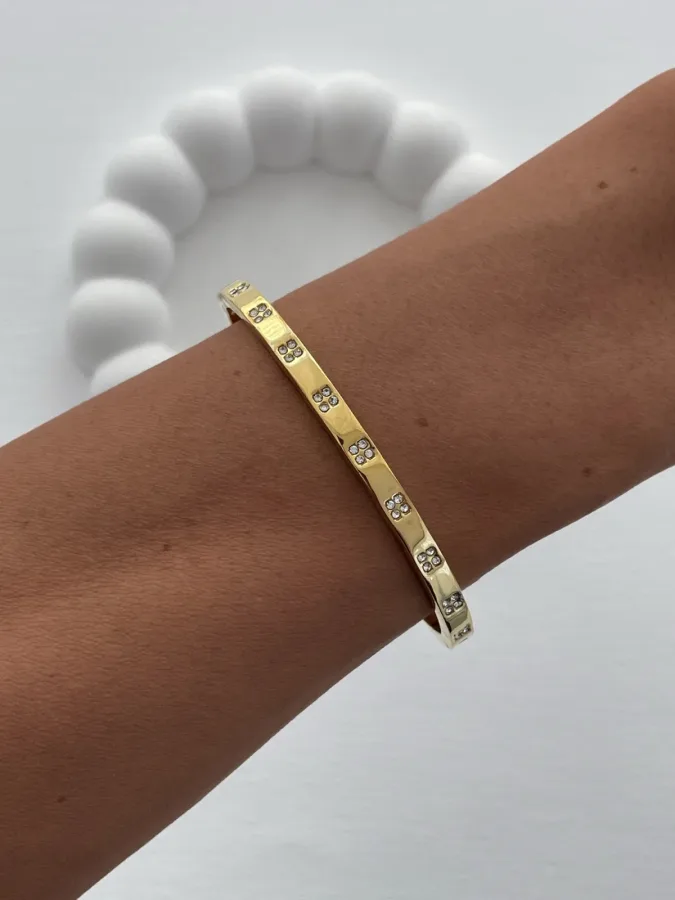 Çelik Kare Zirkon Taşlı Gold Kelepçe Bileklik