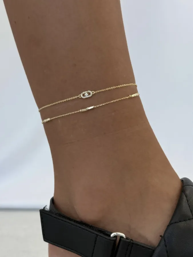 Özel Seri Zirkon Taşlı Marka Model İkili Zincir Gold Halhal