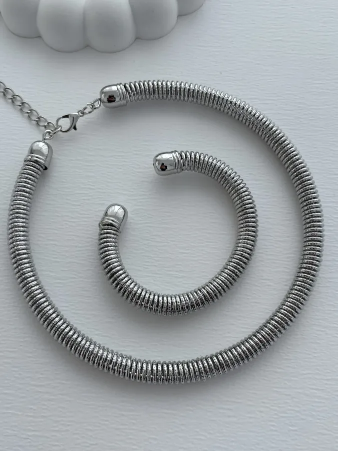 Özel Seri Spiral Marka Model Gümüş Kolye Bileklik Seti