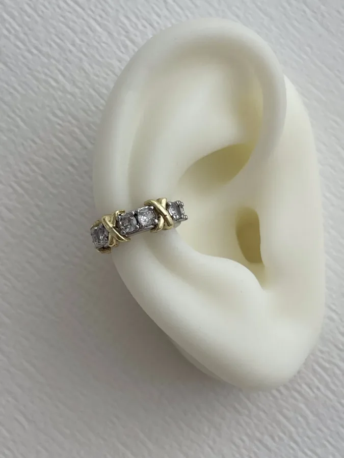 Özel Seri Zirkon Taşlı X tasarım Gümüş Earcuff Küpe