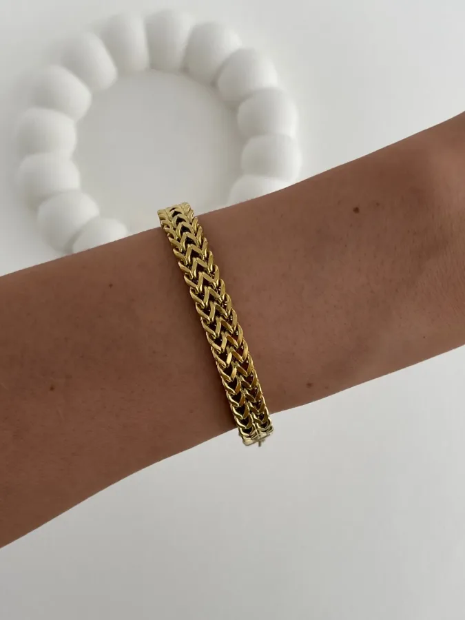 Çelik Örgü Tasarım Gold Bileklik 8mm