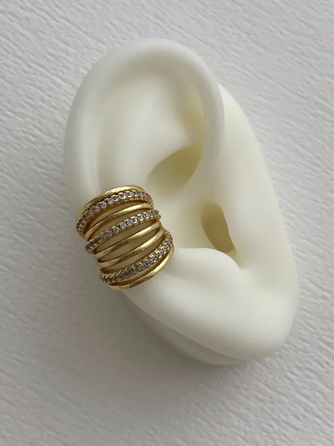 Özel Seri Çoklu Zirkon Taş Tasarım Gold Earcuff Küpe