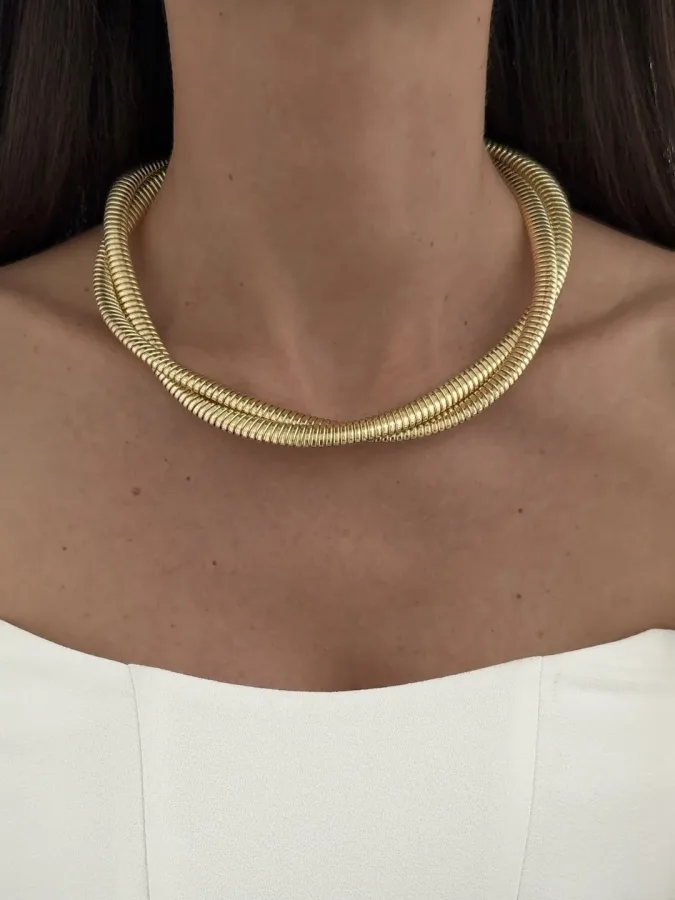 Özel Seri Sarmal Tel Tasarım Gold Choker Kolye