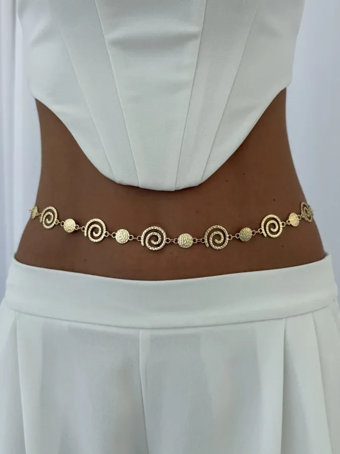 Özel Seri Desenli Spiral Tasarım Gold Bel Zinciri