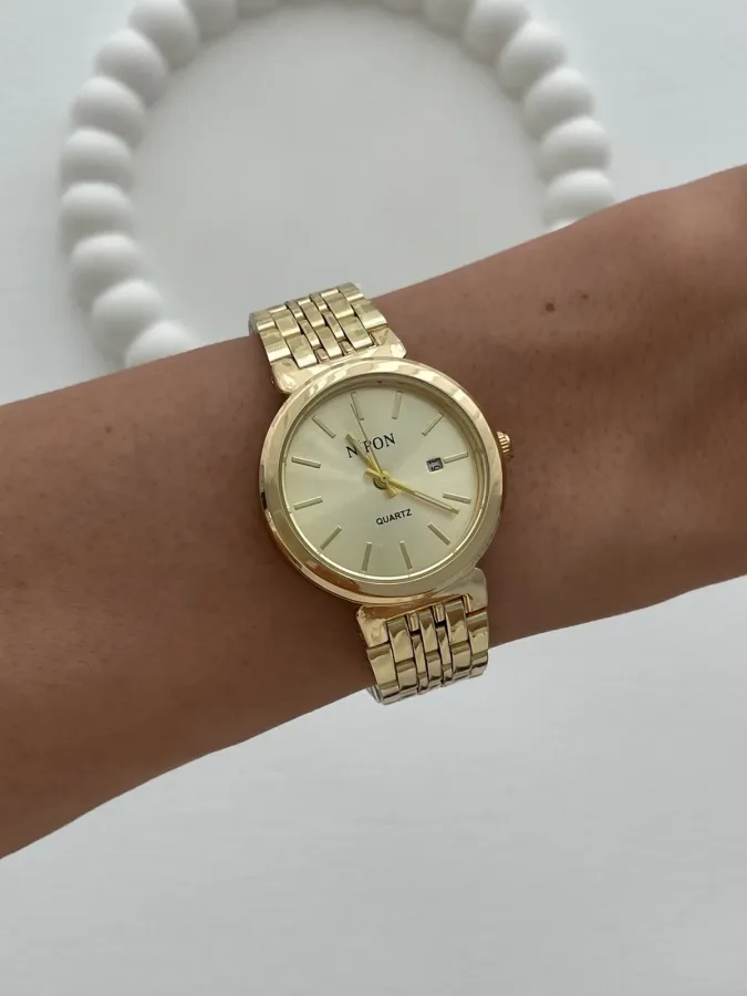 Yuvarlak Tasarım Kadranı Sarı Gold Vintage Saat