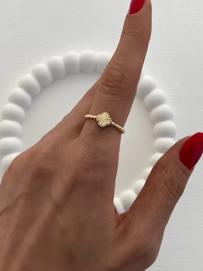 Özel Seri Mini Yonca Tasarım Ayarlanabilir Gold Yüzük