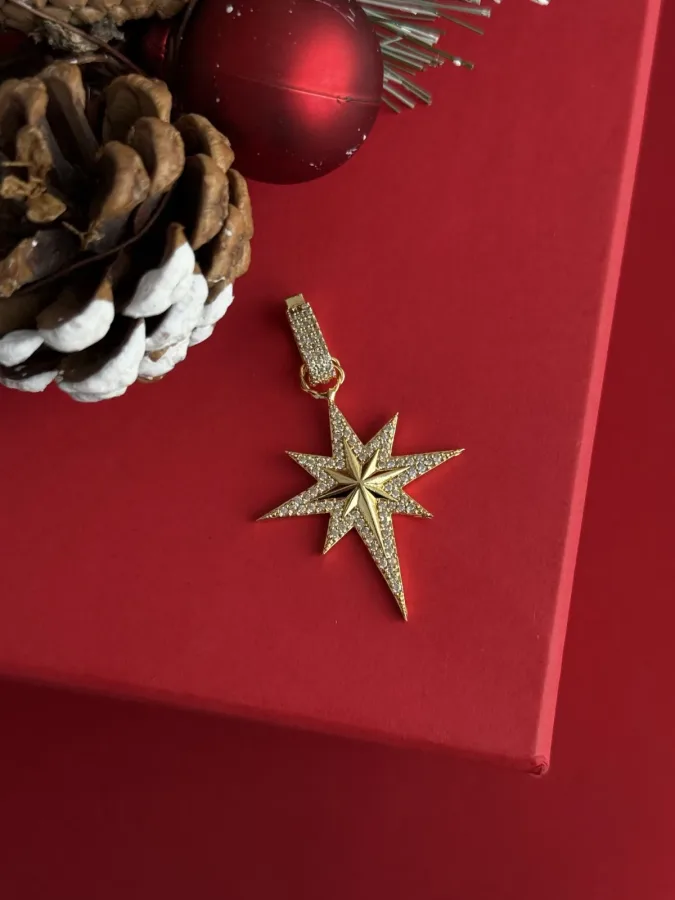 NS-Çevresi Zirkon Taş Kuzey Yıldızı Gold Charm Uç